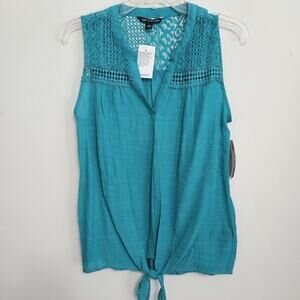 ZAC & RACHEL Women's M Sleeveless V-Neck Pullover Top w/ Bottom Tie Teal NWT